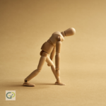 An image of a wooden doll walking hunched over