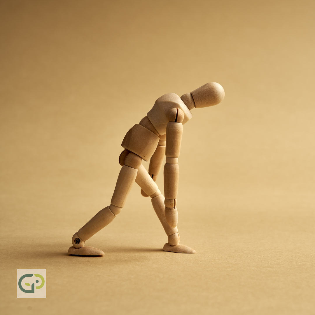 An image of a wooden doll walking hunched over